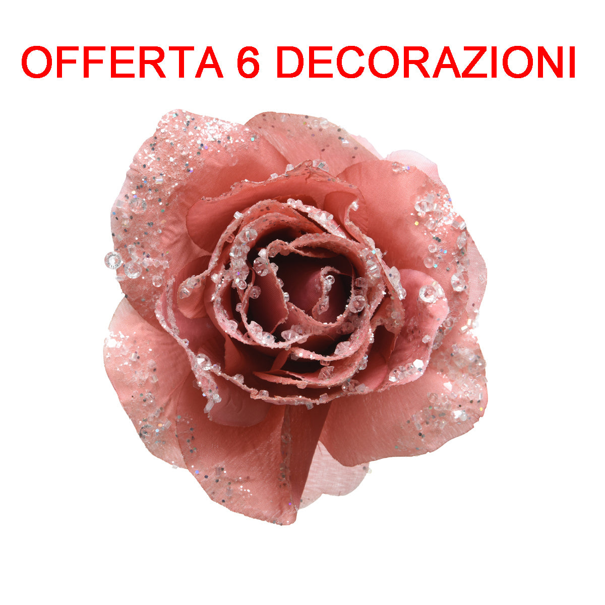 OFFERTA 6 PZ ROSA APPENDIBILE CON CLIP 14CM CON GLITTER ROSA CANDY