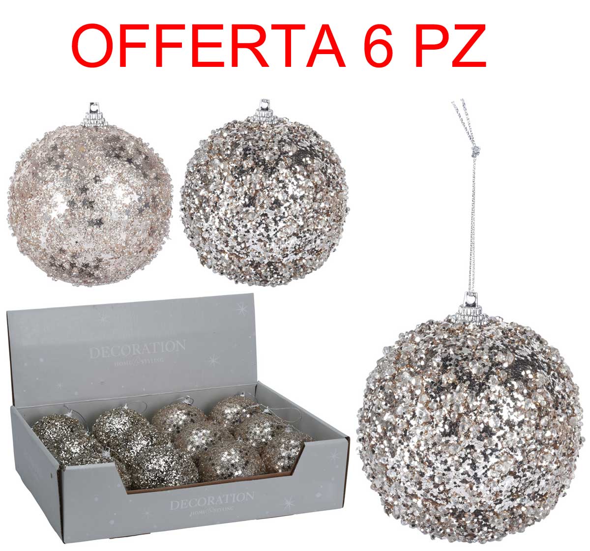 OFFERTA 6 PALLINE 8CM CHAMPAGNE ASSORTITE
