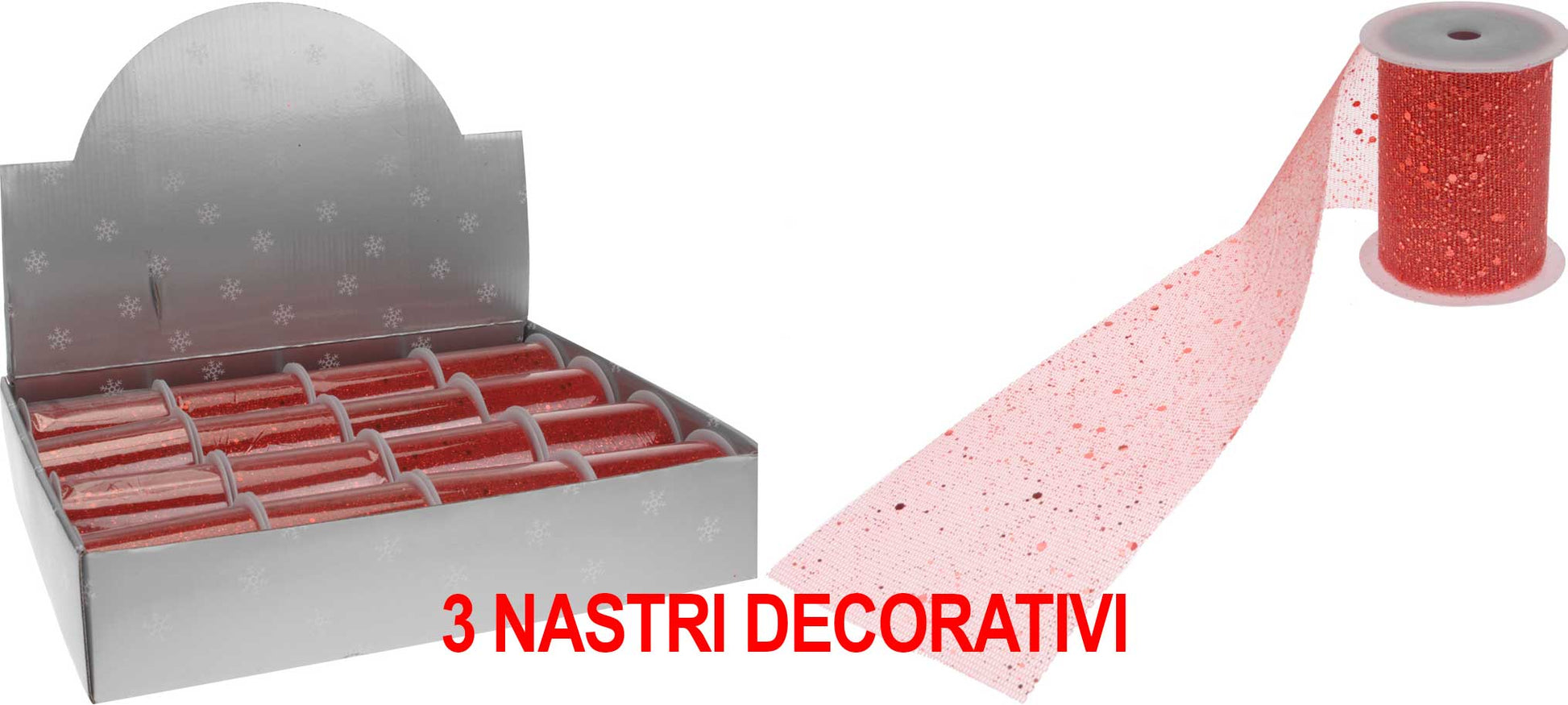 OFFERTA 3 NASTRI DECORATIVI GLITTER ROSSO 38X200CM