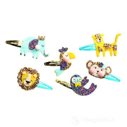 6 Barrette Per Capelli Glitterate Exotic Animals
