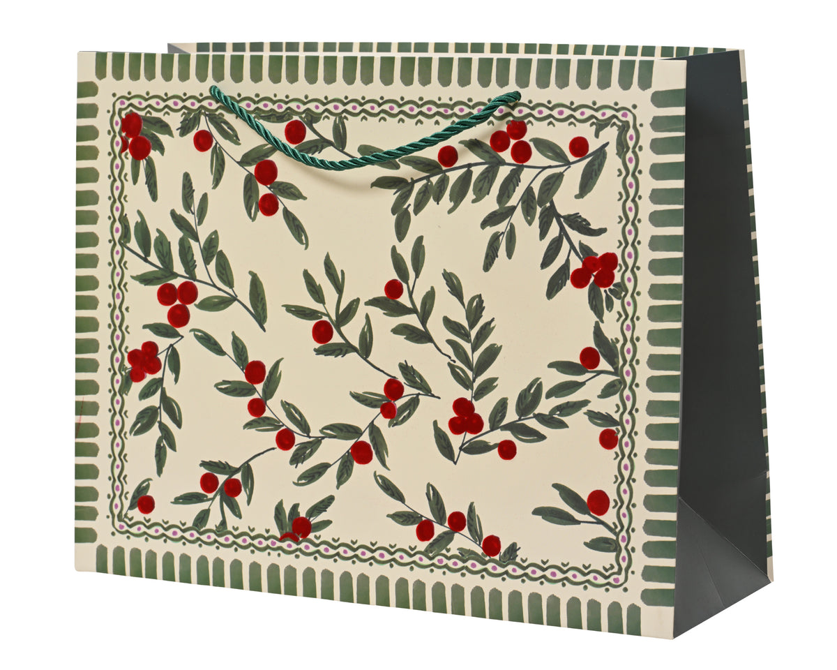 Borsa regalo in carta FSC floccata 32 x 11 x 25 cm verde Peraga Christmas