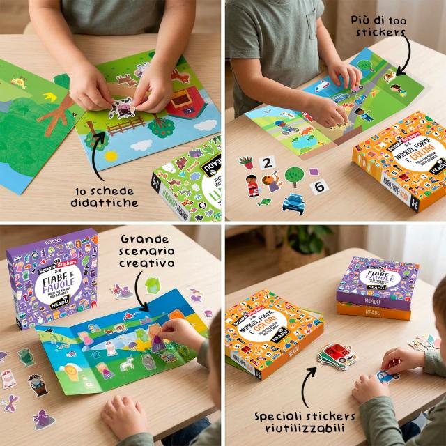 Gioco Educativo Adesivi Fiabe e Favole 3-6 Anni 130 Stickers Headu Viola