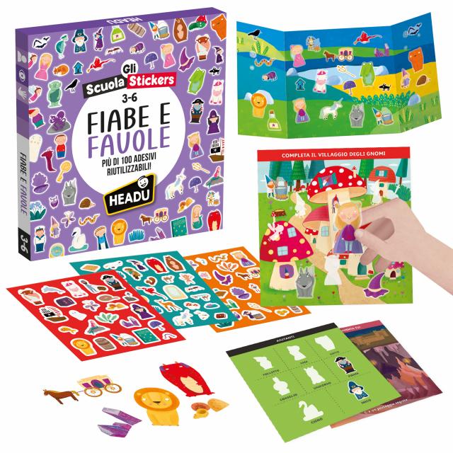 Gioco Educativo Adesivi Fiabe e Favole 3-6 Anni 130 Stickers Headu Viola