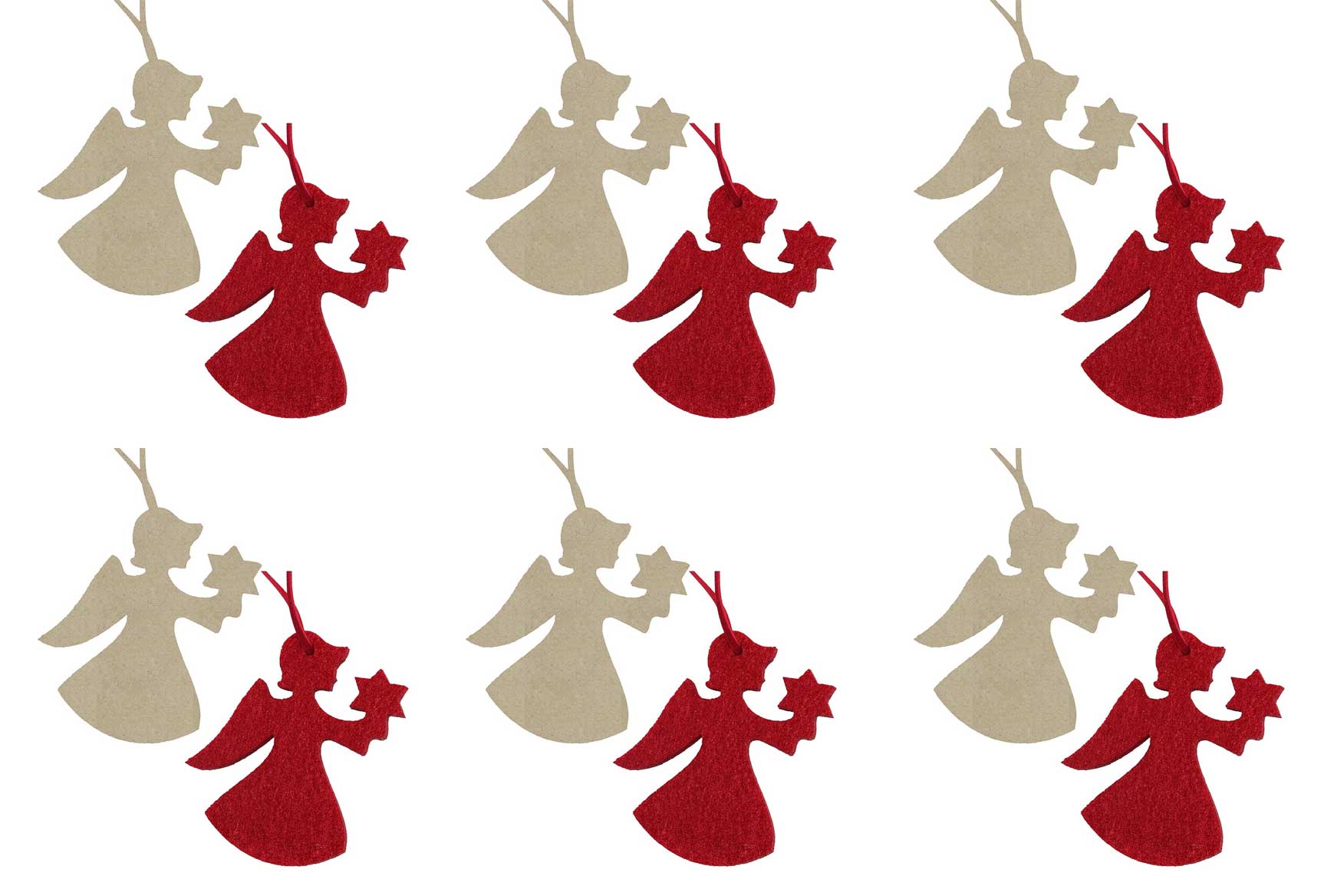 OFFERTA 12 ANGELI 8CM ROSSO/BIANCO IN PANNO LENCI APPENDIBILI ASSORTITI