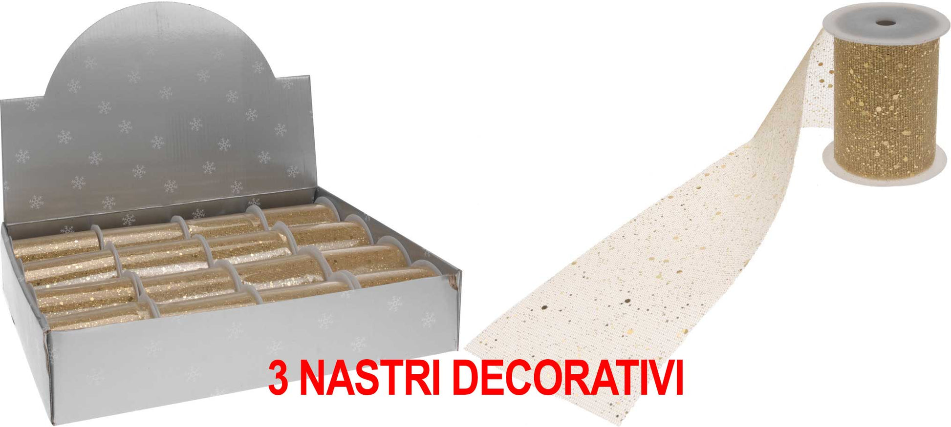 OFFERTA 3 NASTRI DECORATIVI GLITTER ORO 38X200CM