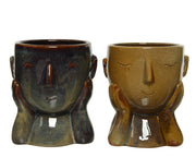VASO A FORMA DI VISO 16CM IN GRES TERRA/CARAMELLO MODELLO A SCELTA