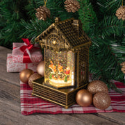 CASETTA BRUNITA DI NATALE LUMINOSA CON SLITTA BABBO NATALE