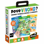 Gioco Educativo Dove Vivono Grande Tombola Animali e Ambienti 4-7 Anni Headu