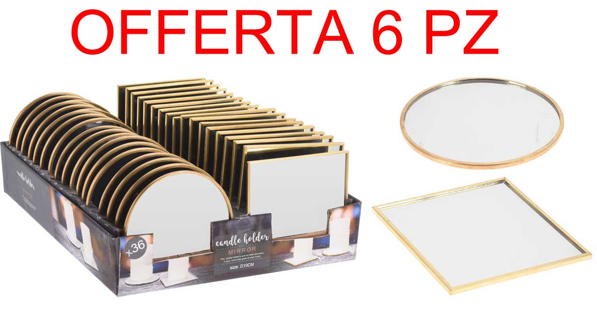 OFFERTA 6 SOTTO CANDELA SPECCHIO 10CM IN VETRO