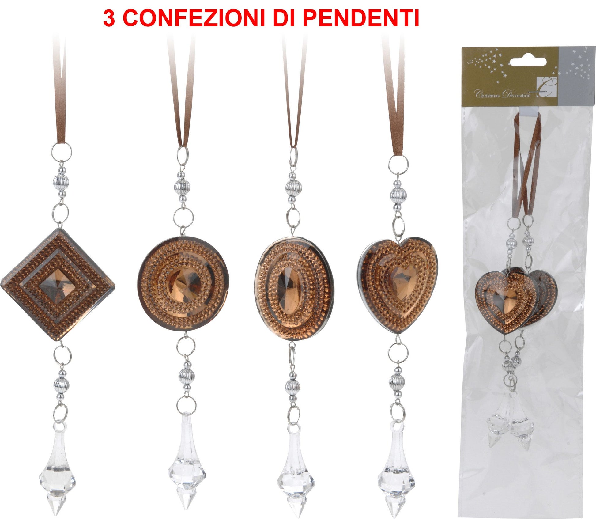 OFFERTA 3 CONFEZIONI DI PENDENTI MARRONI NATALIZI APPENDIBILI ASSORTITI