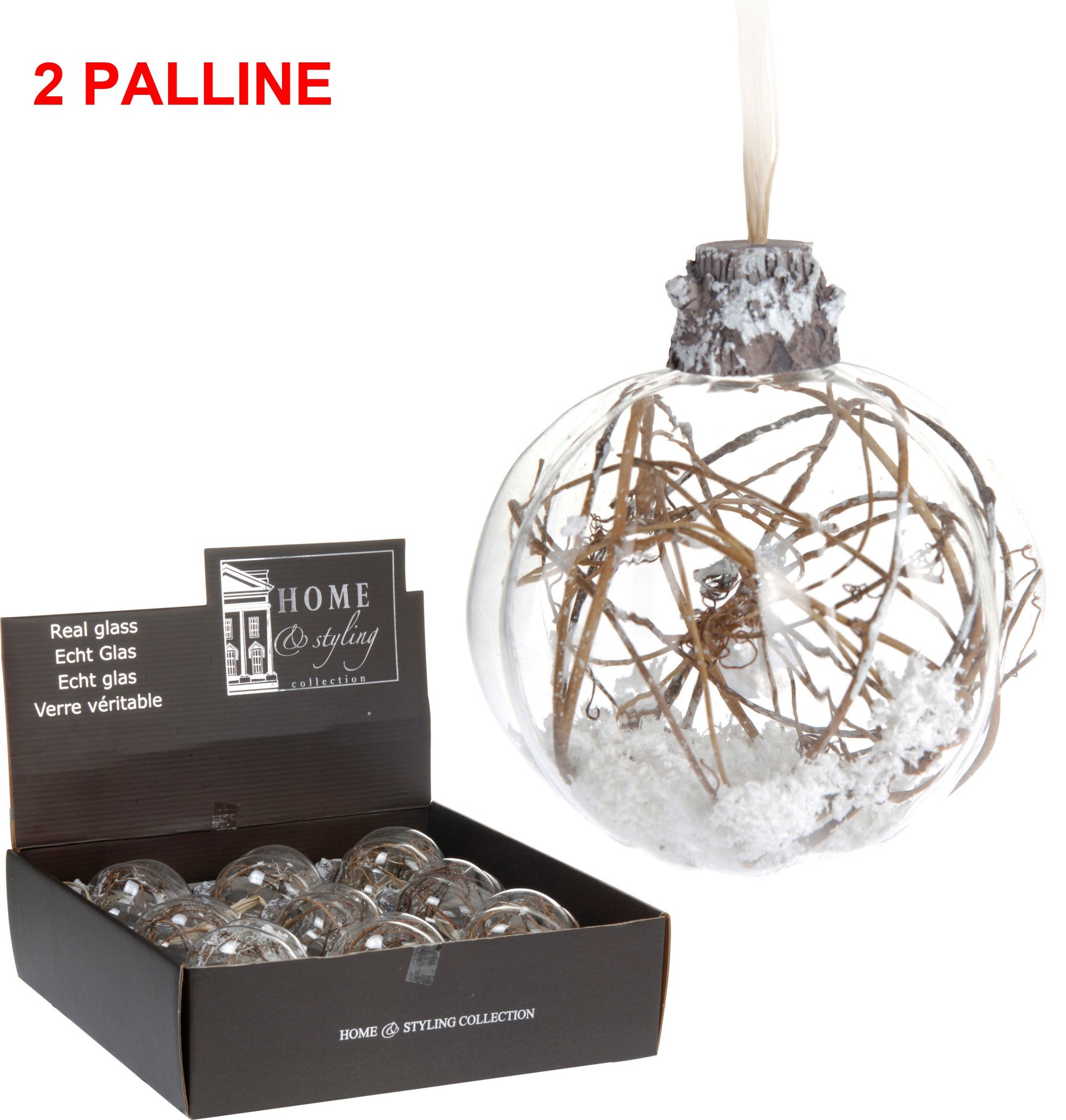 OFFERTA 2 PALLINE IN VETRO 10CM CON DECORO NATURA