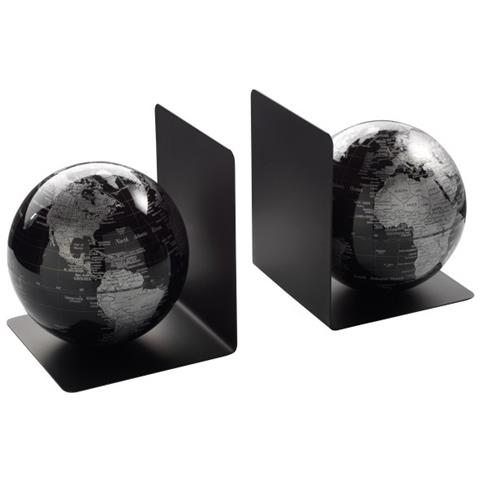 COPPIA DI FERMALIBRI NERI CON MAPPAMONDI MAGNETICI