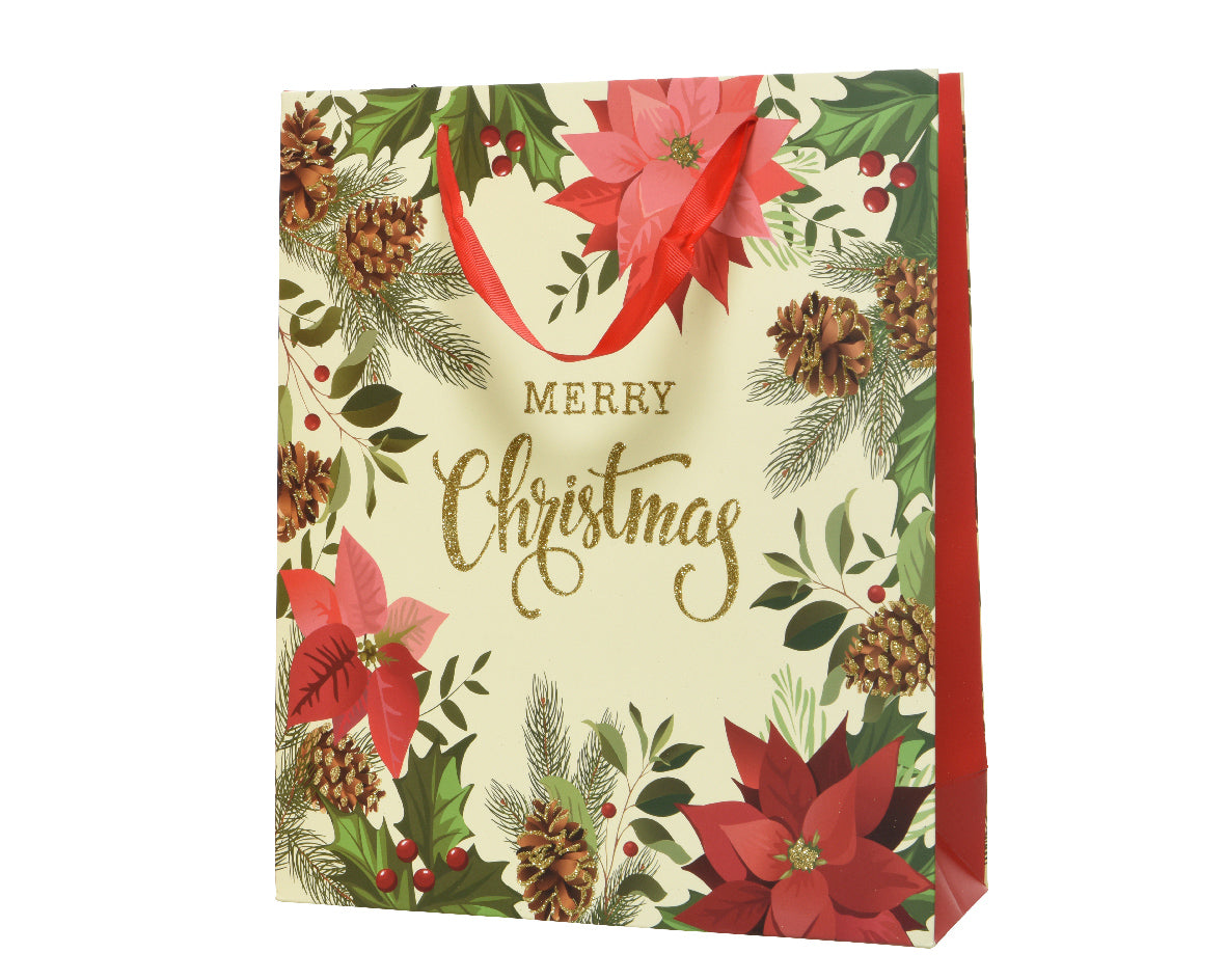 SACCHETTO REGALO NATALIZIO CON SCRITTA "MERRY CHRISTMAS" 12X30X42CM
