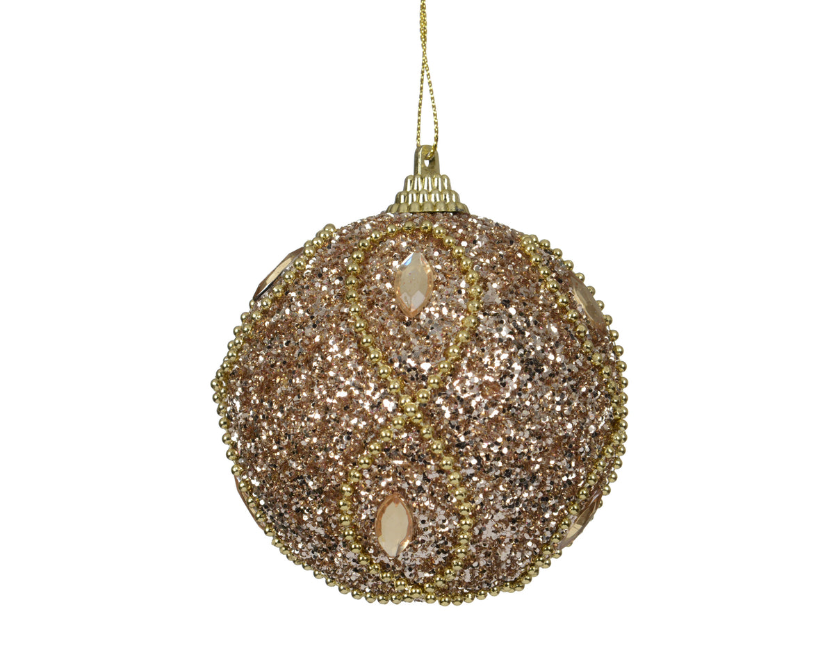 pallina di natale in foam glitter con perline D 8 cm champagne Peraga Christmas