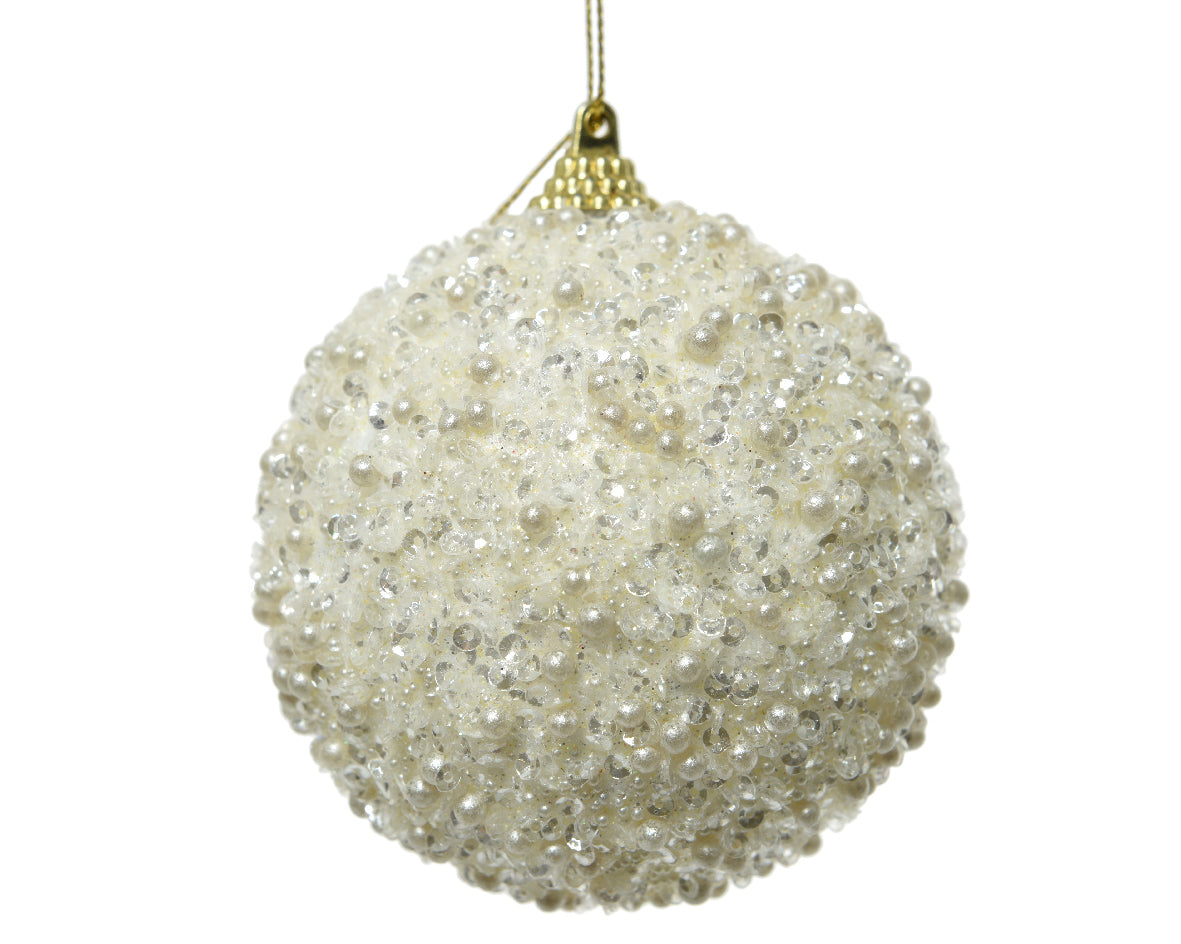 OFFFERTA 12 PALLINE CON GLITTER 8CM BIANCO LANA