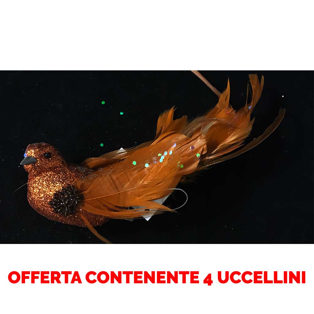 OFFERTA 4 UCCELLINI APPENDIBILI CON CLIP 21CM RAME