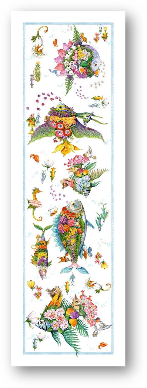 PESCIFLORA RUNNER TAVOLO VIS A VIS DI LINO 45X170