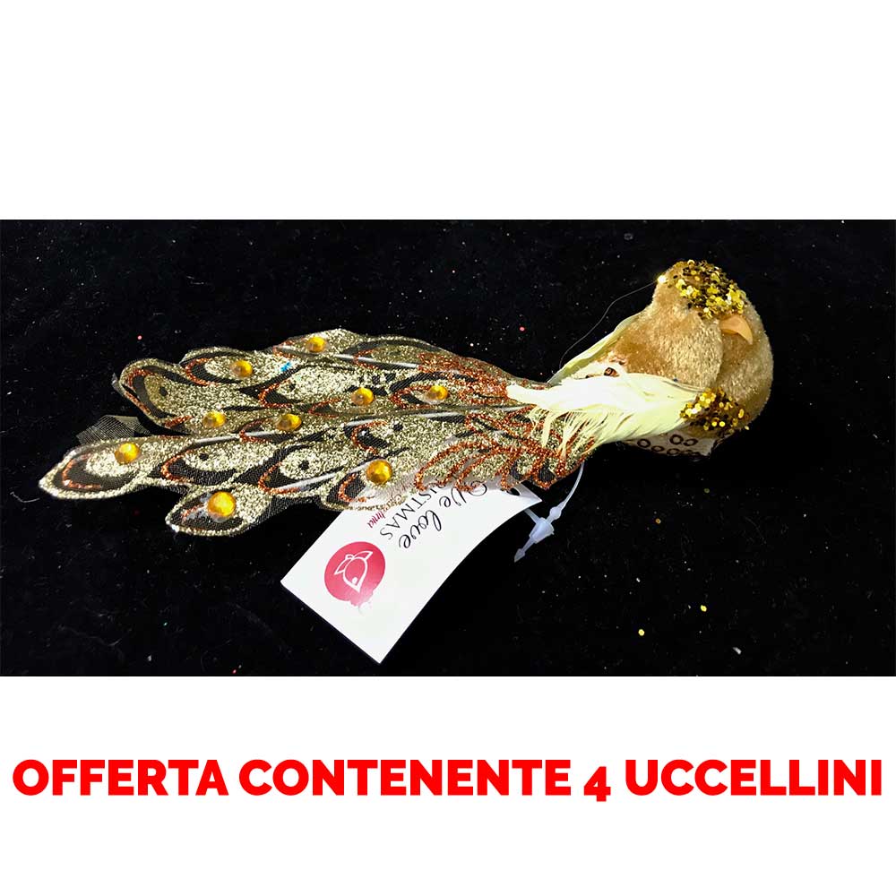 OFFERTA 4 UCCELLINI APPENDIBILI CON CLIP 17CM ORO