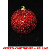 OFFERTA 12 PALLINE DI NATALE 8 CM ROSSO GLITTERATE