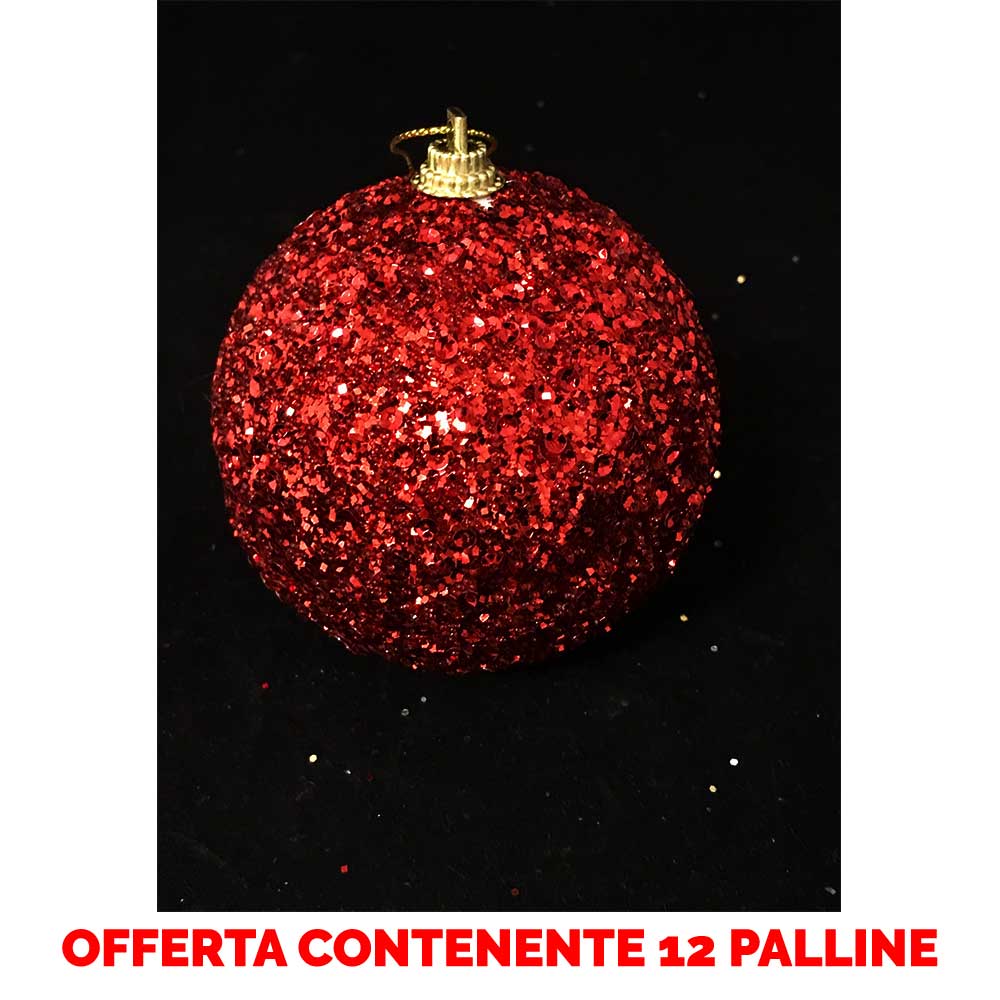 OFFERTA 12 PALLINE DI NATALE 8 CM ROSSO GLITTERATE