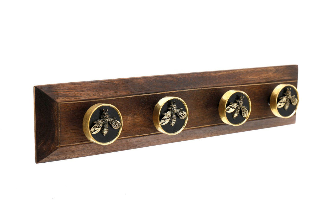 APPENDIABITI IN LEGNO CON 4 POMELLI APE ORO E NERO
