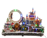 SCENA ILLUMINATA LUNA PARK D'INVERNO 25X50X33 CM CON MOVIMENTI E SUONI