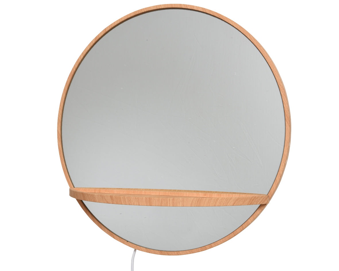 SPECCHIO DA PARETE ROTONDO 17X52X52CM CON LED IN LEGNO