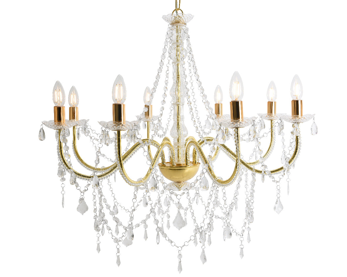 LAMPADARIO 8 BRACCIA 80X75CM IN FERRO CON PERLINE ORO