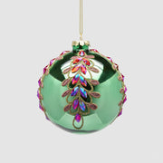 Pallina di Natale Foglie e Gemme 10cm Verde e Rosa EDG