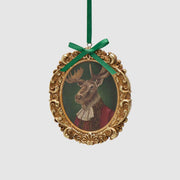 Addobbo Natalizio Cornice con Alce Verde e Oro 12cm EDG