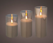 SET 3 CANDELE GRIGIE LED 17,5CM EFFETTO REALISTICO