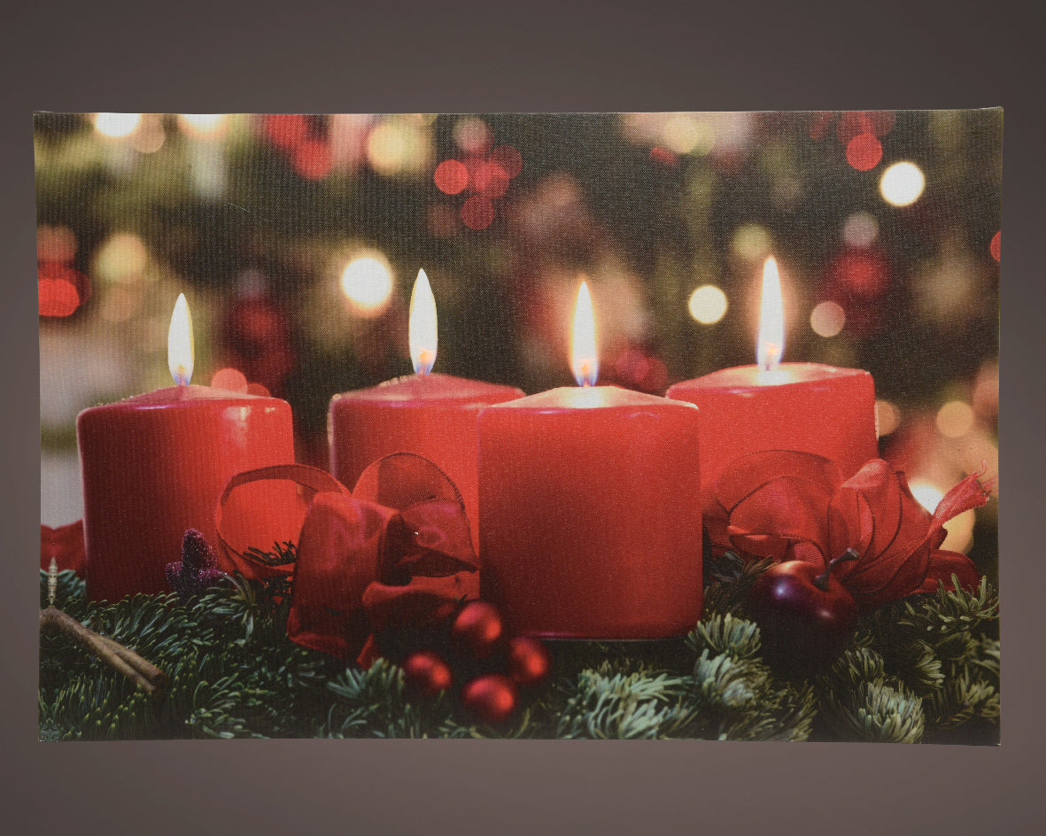 QUADRO CANDELE DI NATALE 58X38X1,5CM CON 4LED EFFETTO FIAMMA