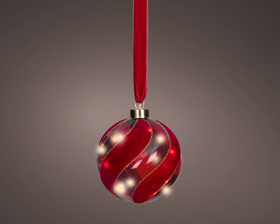 Pallina Natalizia decorativa 30LED, diametro 14 cm, colore rosso e luce bianco caldo.