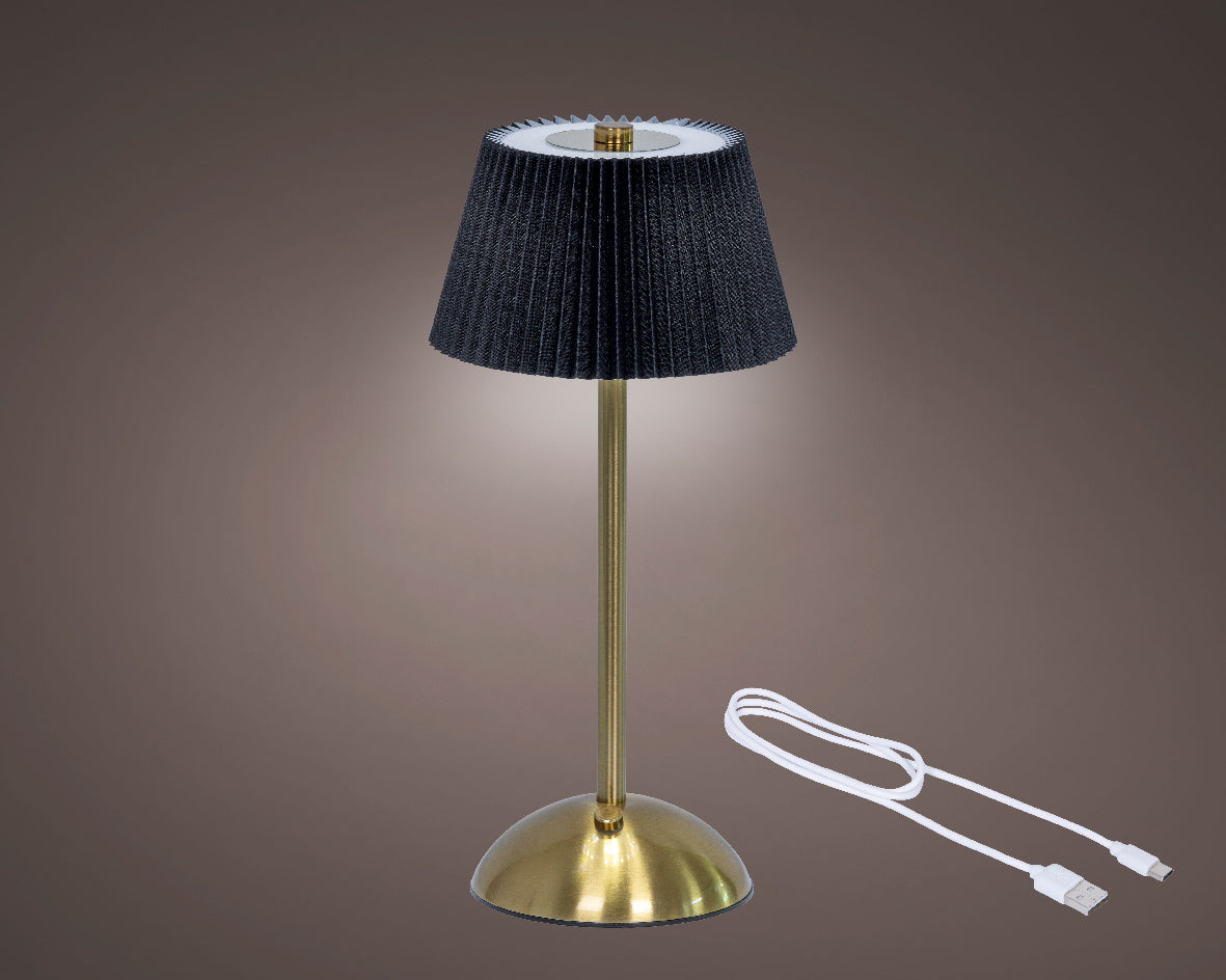 Lampada decorativa a LED, altezza 30,5 cm e diametro 15 cm, colore nero e oro.