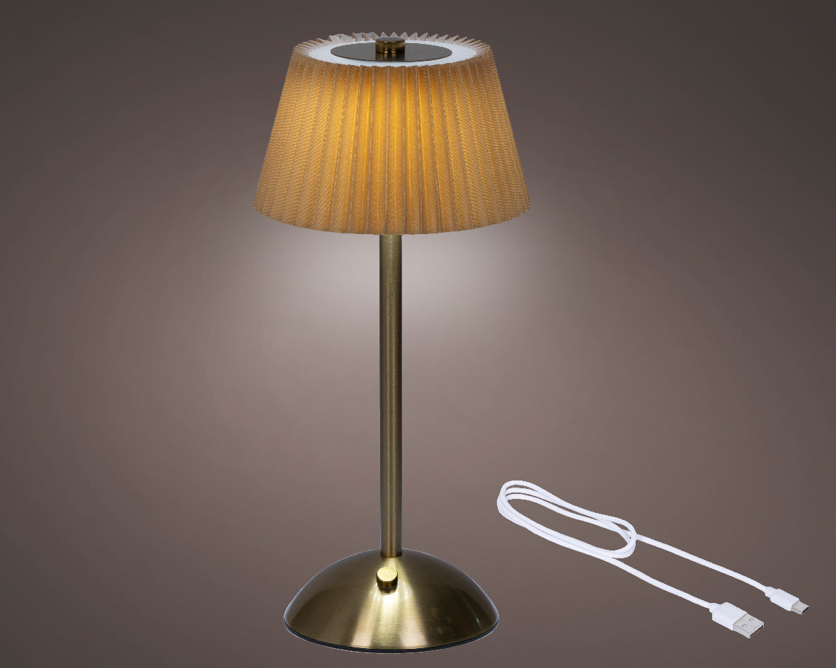 Lampada decorativa a LED, altezza 30,5 cm e diametro 15 cm, colore arancione e nero.