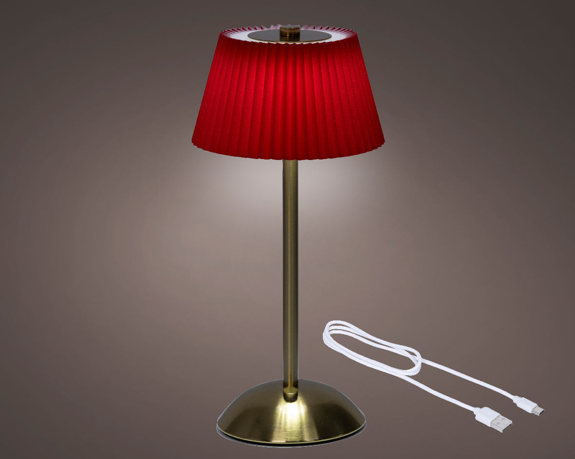 Lampada decorativa a LED, altezza 30,5 cm e diametro 15 cm, colore rosso e oro.