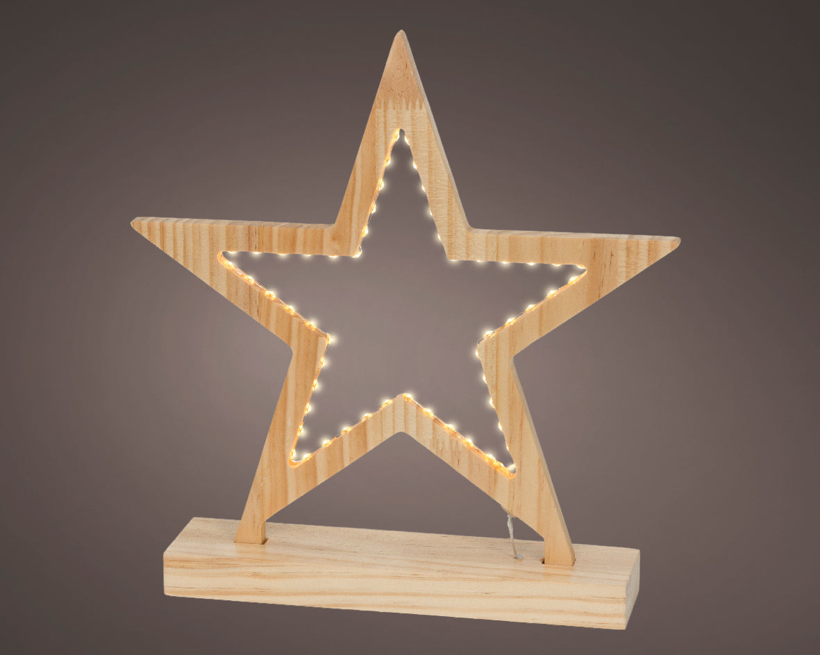 Stella decorativa a LED, altezza 30,8 cm, colore naturale e luce bianco caldo.