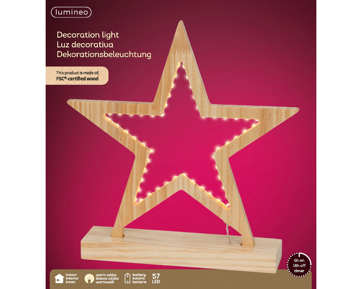 Stella decorativa a LED, altezza 30,8 cm, colore naturale e luce bianco caldo.