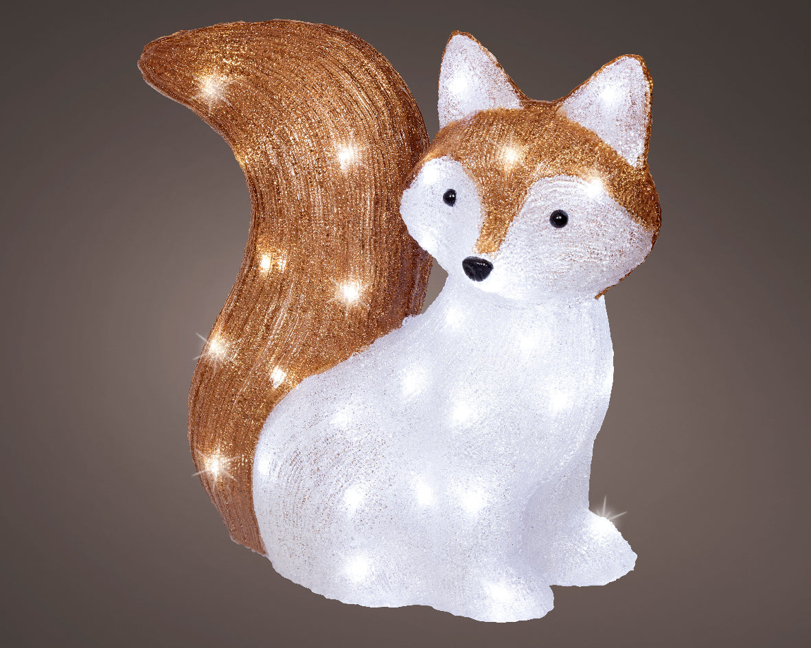 Volpe luminosa decorativa 60 LED, altezza 37 cm, colore bianco.