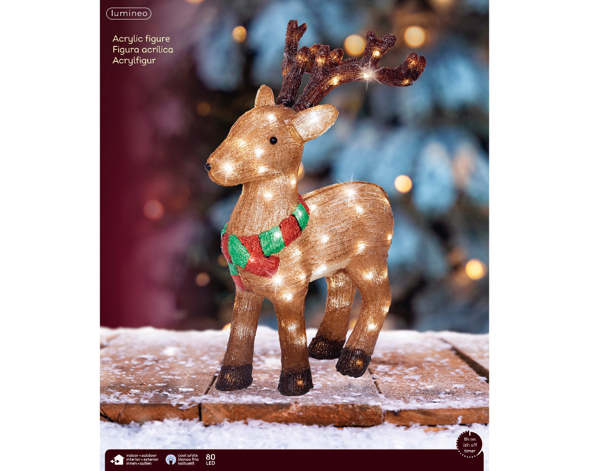 Renna decorativa 80LED, altezza 54 cm, colore marrone.