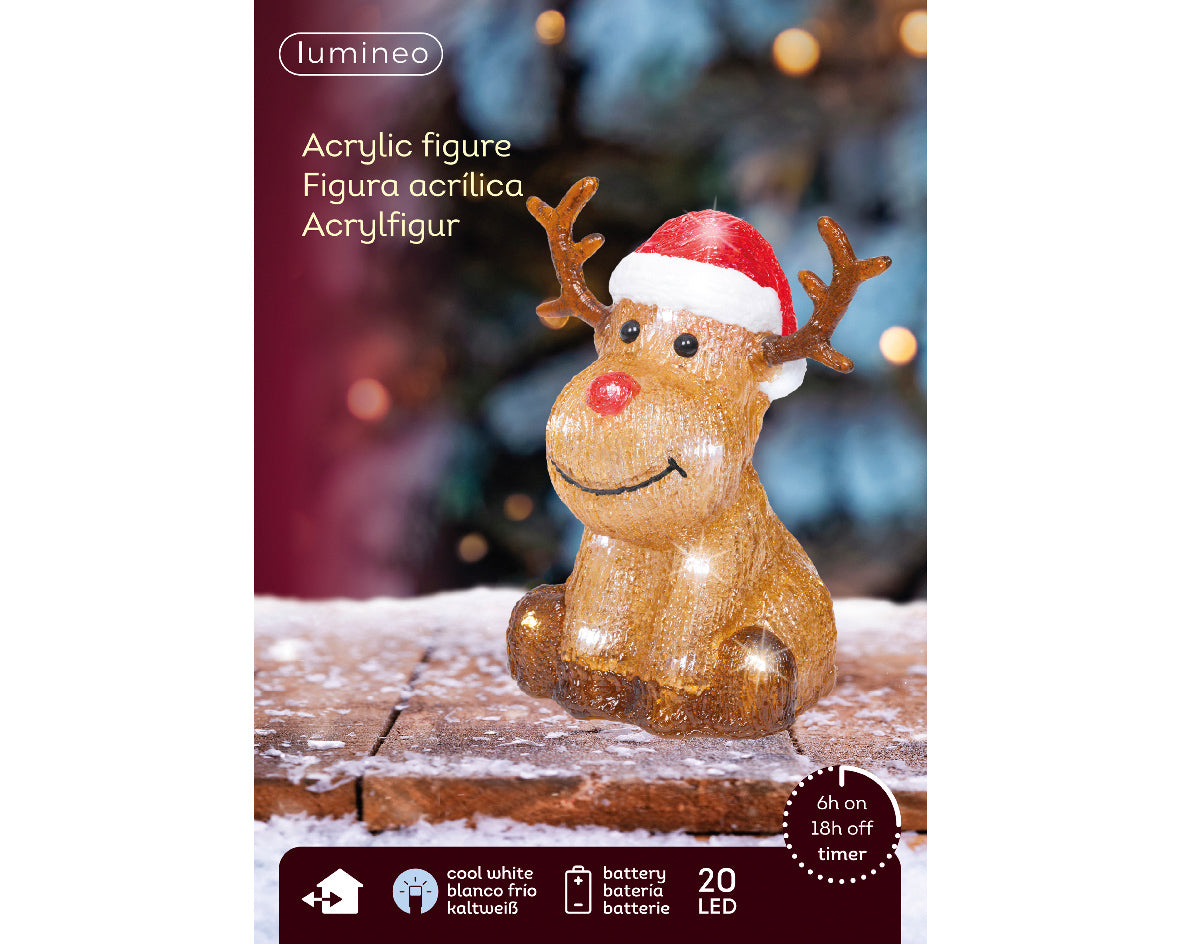 Renna decorativa 20 LED, altezza 20 cm, colore marrone.