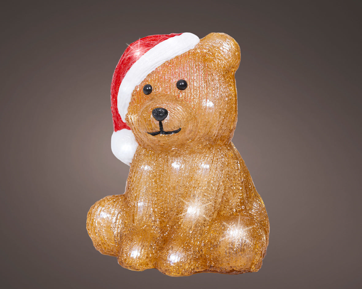 Orso luminoso decorativo 30 LED, altezza 18 cm, colore marrone.