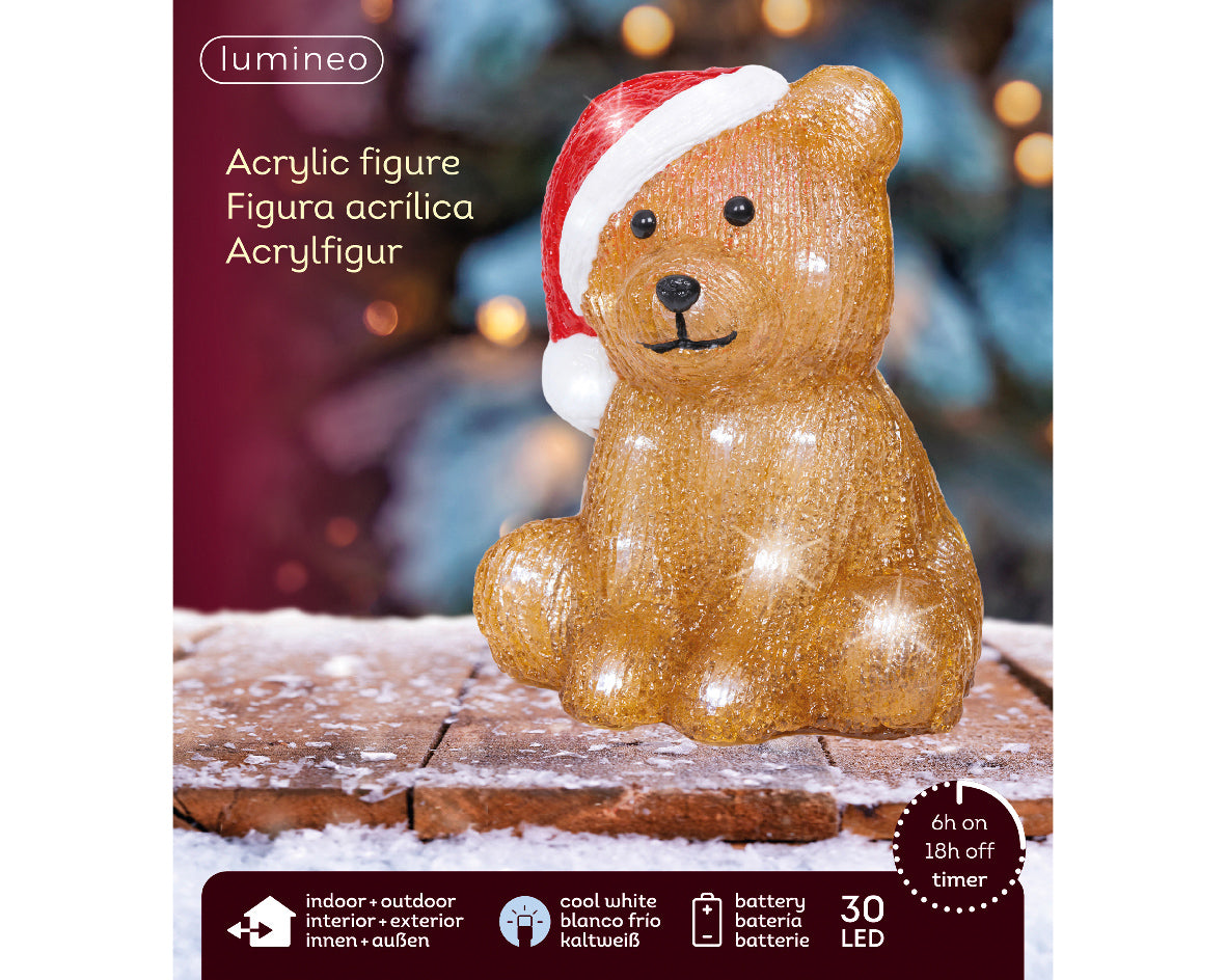 Orso luminoso decorativo 30 LED, altezza 18 cm, colore marrone.