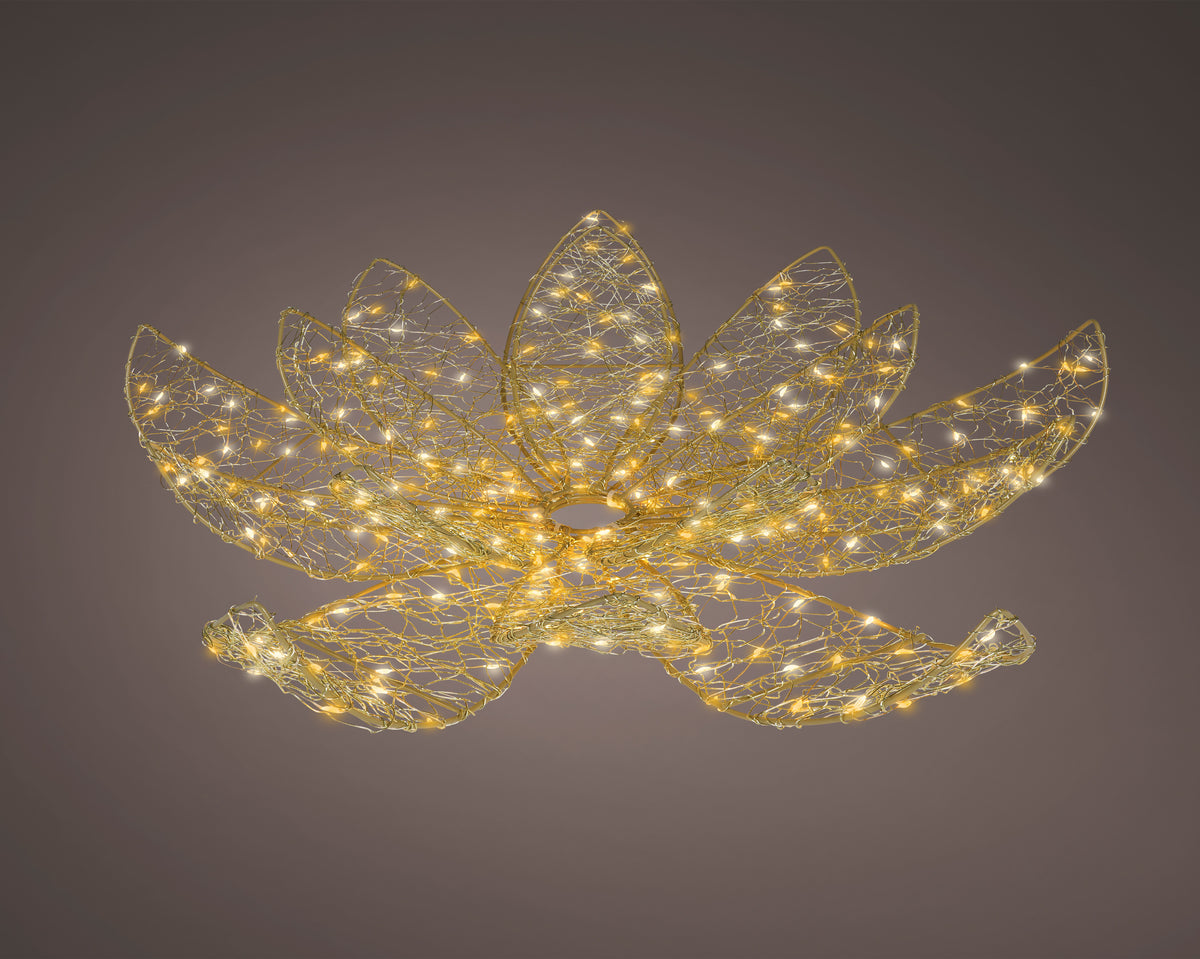 Fiore micro LED in metallo D 58 cm altezza 16 cm oro Peraga Christmas