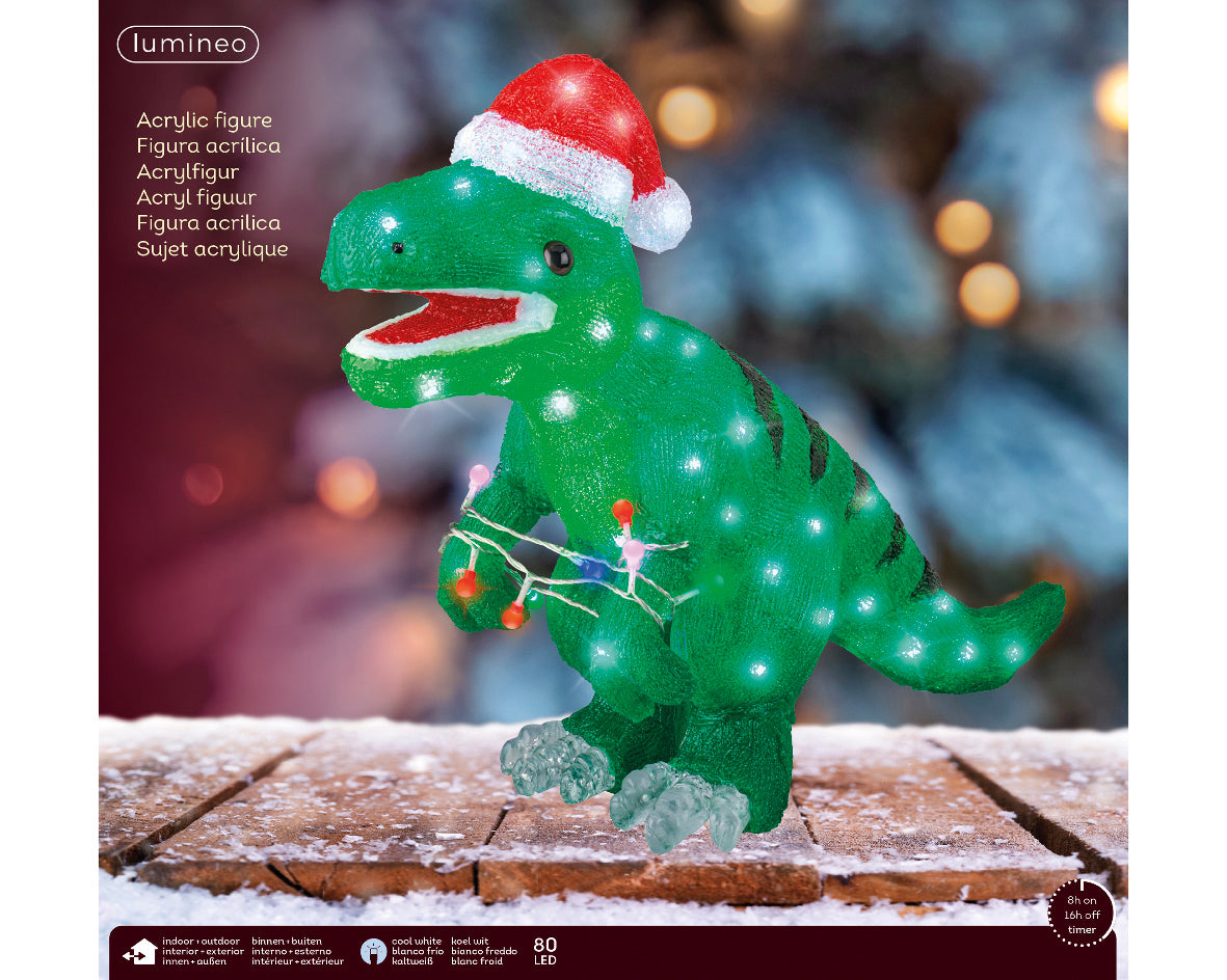 DinosauroLuminoso decorativo a LED, altezza 47 cm, colore verde.