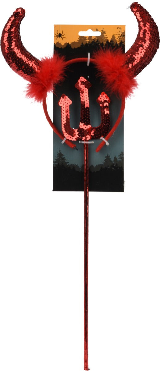 SET DI HALLOWEEN, CERCHIETTO + FORCONE DIAVOLO