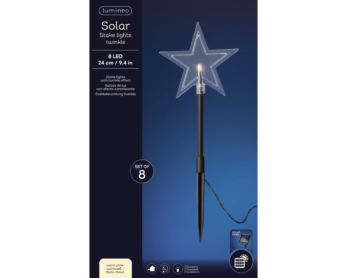 Decorazione a stella per esterno con pannello solare, 210 cm, 2 giochi di luce, con luce bianco caldo