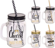 OFFERTA 4 BARATTOLI MASON JAR CON CANNUCCIA 11X13 CM ASSORTITI
