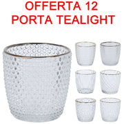 OFFERTA 12 PZ PORTA TEALIGHT 7CM IN VETRO ORO MODELLO ASSORTITO