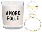 CANDELA CON SCRITTA AMORE FOLLE INCLUSO BRACCIALE CUORE